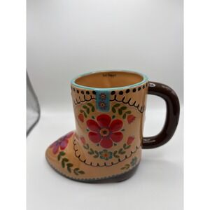 Natural Life Boot Mug Live Happy Floral Folk Art Coffee Tea Cup